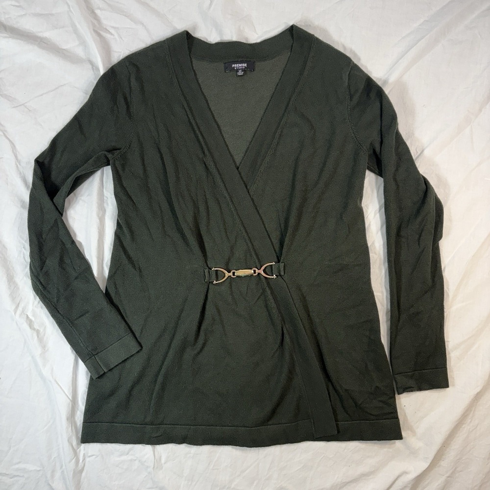 Premise Hunter Green Open Front Cardigan Sweater Academia Business Casual XS